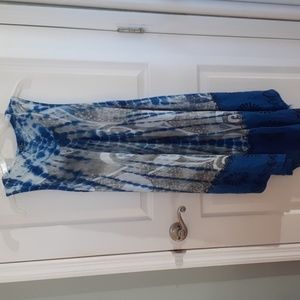 SL fashions, Boho Blue and white sleeveless tie-dye Midi sundress free size